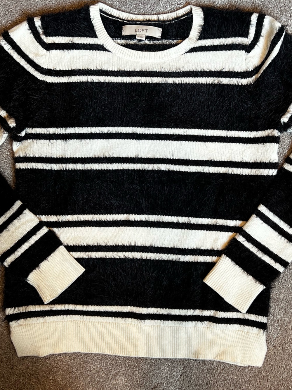 Cozy Black and White Striped Women's Sweater - Size S